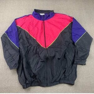 Vintage Body Wrappers Nylon Windbreaker Jacket 1X Plus Black Pink Purple 90s USA